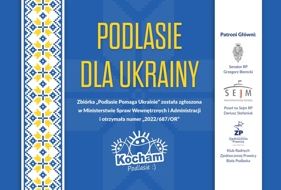 Powiat radzyński : Fundacja „Kocham Podlasie" rozpoczyna zbiórkę "Podlasie dla Ukrainy" - Zdjęcie główne