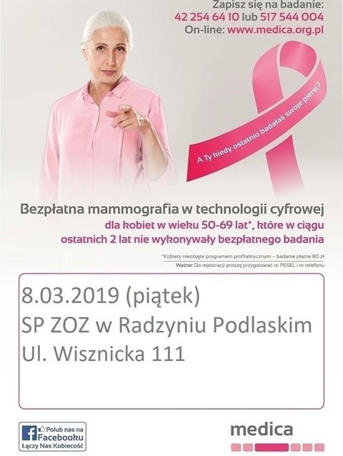 Bezpłatne badanie mammograficzne - zaproszenie - Zdjęcie główne