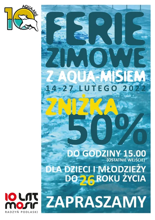 Radzyńska pływalnia Aqua - Miś zaprasza dzieci i młodzież  do lat 26 na zajęcia feryjne za połowę stawki  - Zdjęcie główne