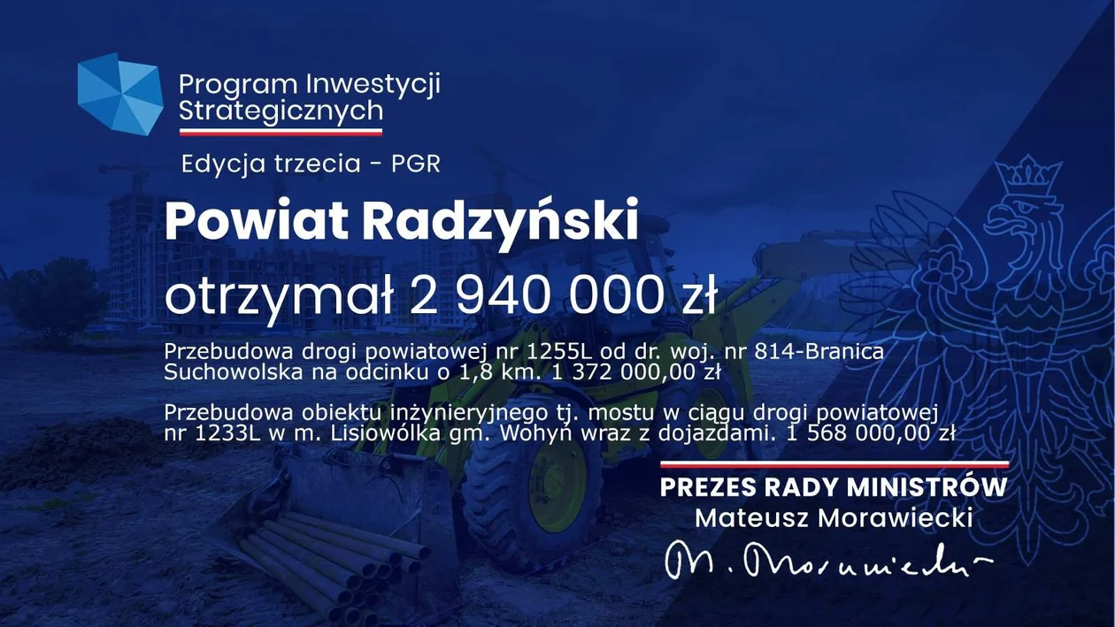 Prawie 8 mln zł na inwestycje dostał powiat  radzyński z Rządowego Funduszu Polski Ład  - Zdjęcie główne