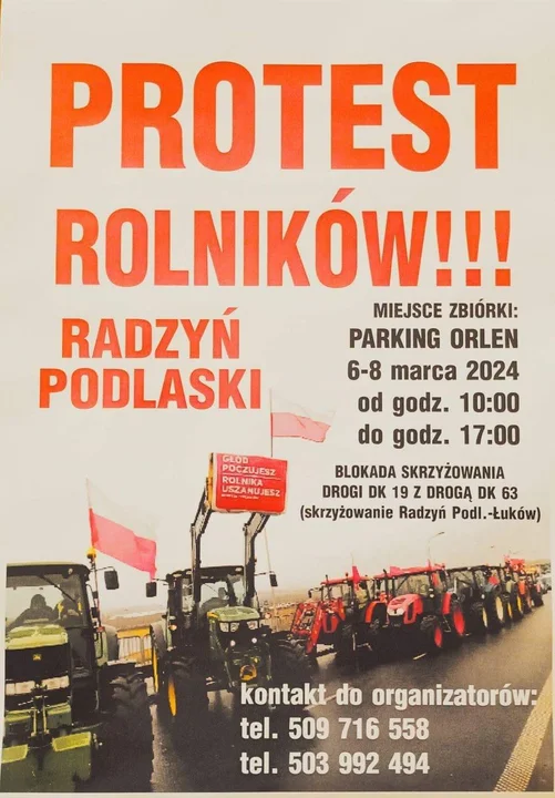 Protest rolników trwa. 6- 8 marca będzie blokada skrzyżowania dk 19 z dk 63 - Zdjęcie główne