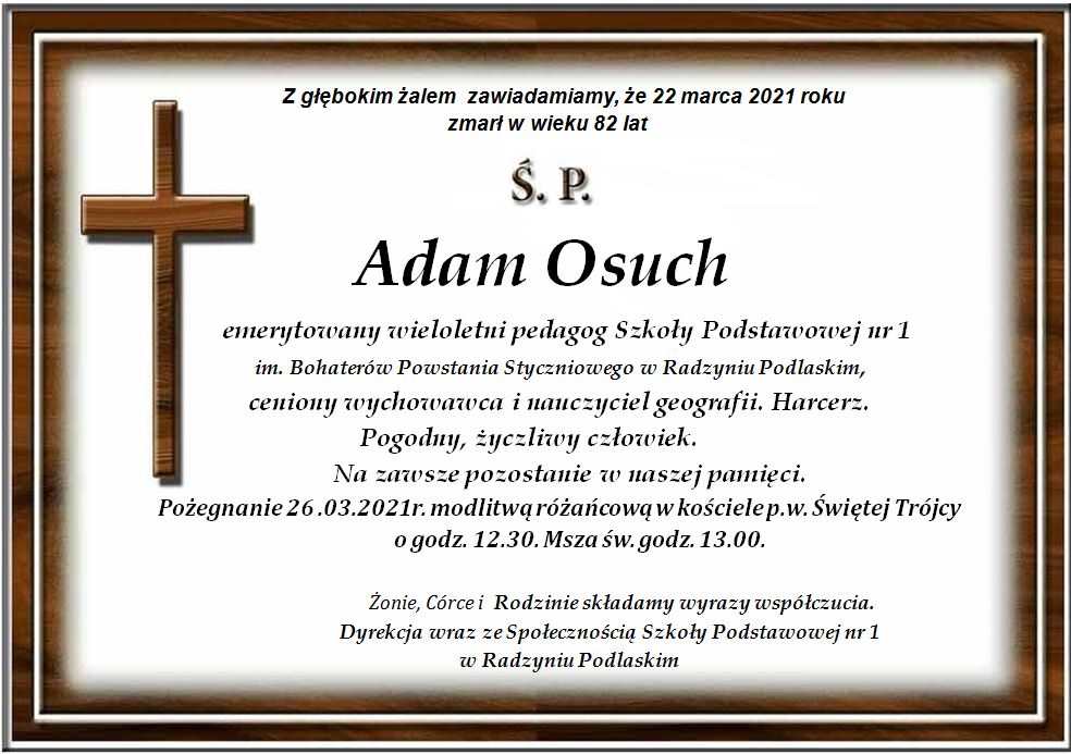  Zmarł  śp. Adam Osuch - Zdjęcie główne