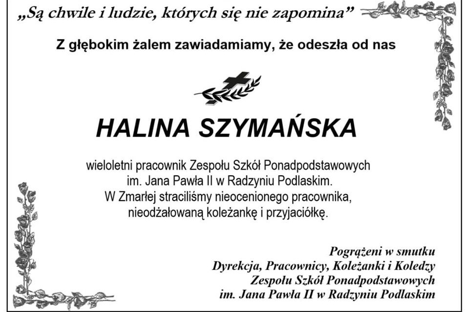 Zmarła nauczycielka języka polskiego, wieloletni pracownik ZSP, Halina Szymańska - Zdjęcie główne