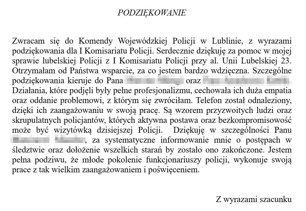 Lubelscy policjanci odzyskali skradziony telefon i zatrzymali złodzieja. Dostali podziękowania