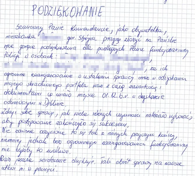 Województwo lubelskie: Listem podziękowała policjantom za pomoc w odzyskaniu portfela