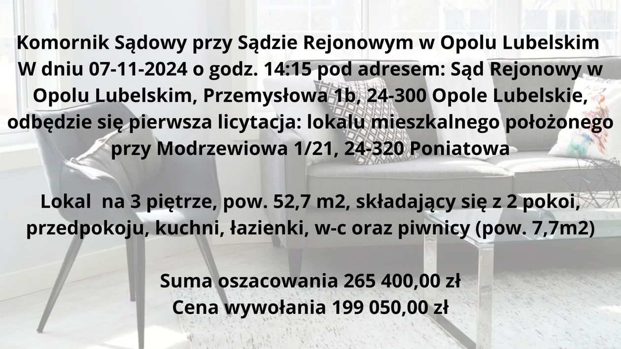 Licytacje mieszkań listopad - grudzień 2024