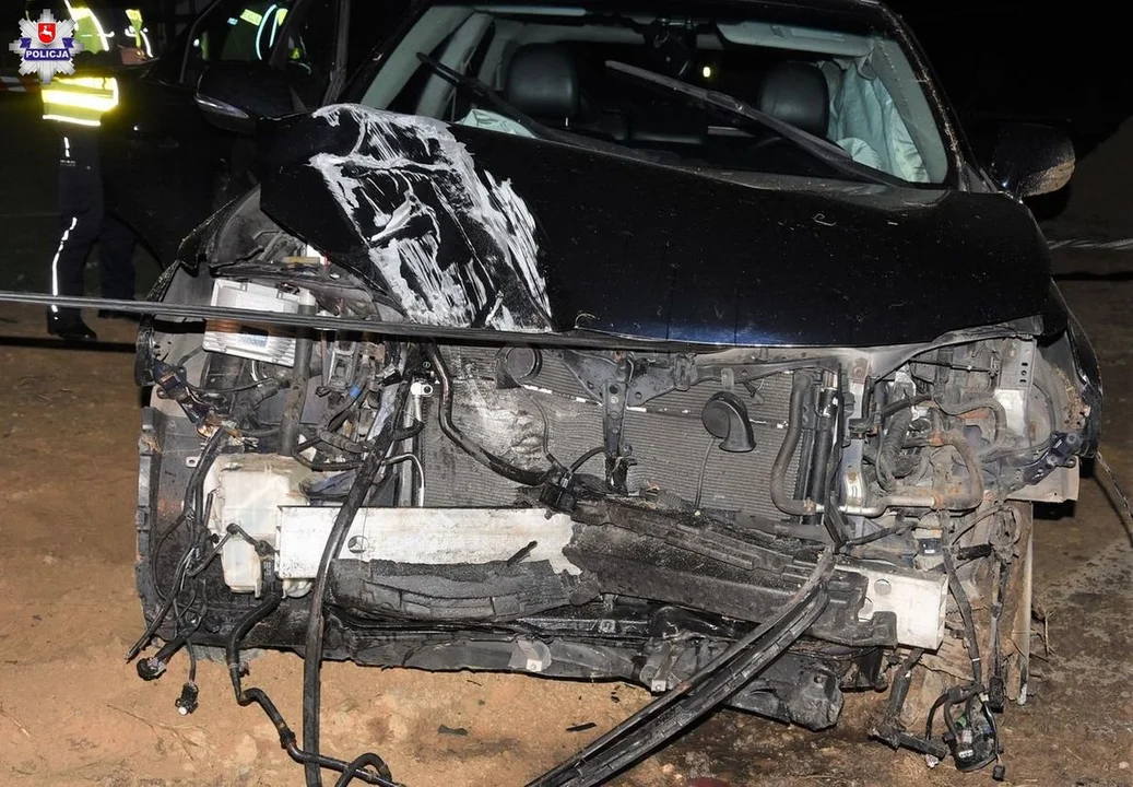 Powiat łukowski: Samochód uderzył w słup. Kierowca tłumaczył, że to przez zwierzę - Zdjęcie główne