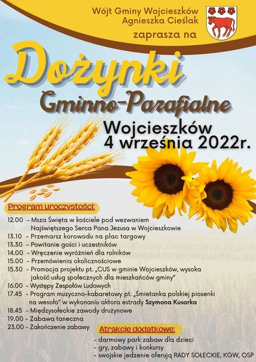 W niedzielę 4 września Dożynki w gminie Wojcieszków - Zdjęcie główne