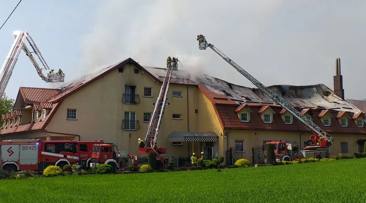 Gigantyczny pożar w Nałęczowie. Dwóch strażaków poszkodowanych (ZDJĘCIA) - Zdjęcie główne