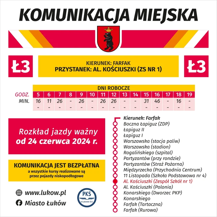 Ł3: rozkład jazdy od 24 czerwca 2024 r.