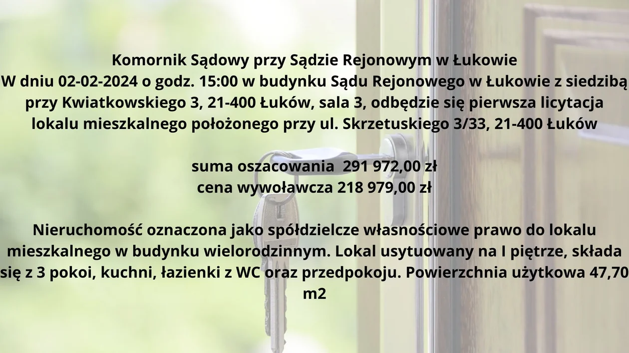 Licytacje mieszkań  ( luty - marzec 2024 r)