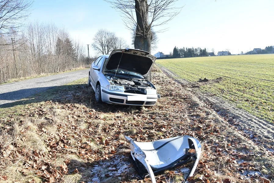 Powiat bialski: Samochód wpadł w poślizg i uderzył w drzewo