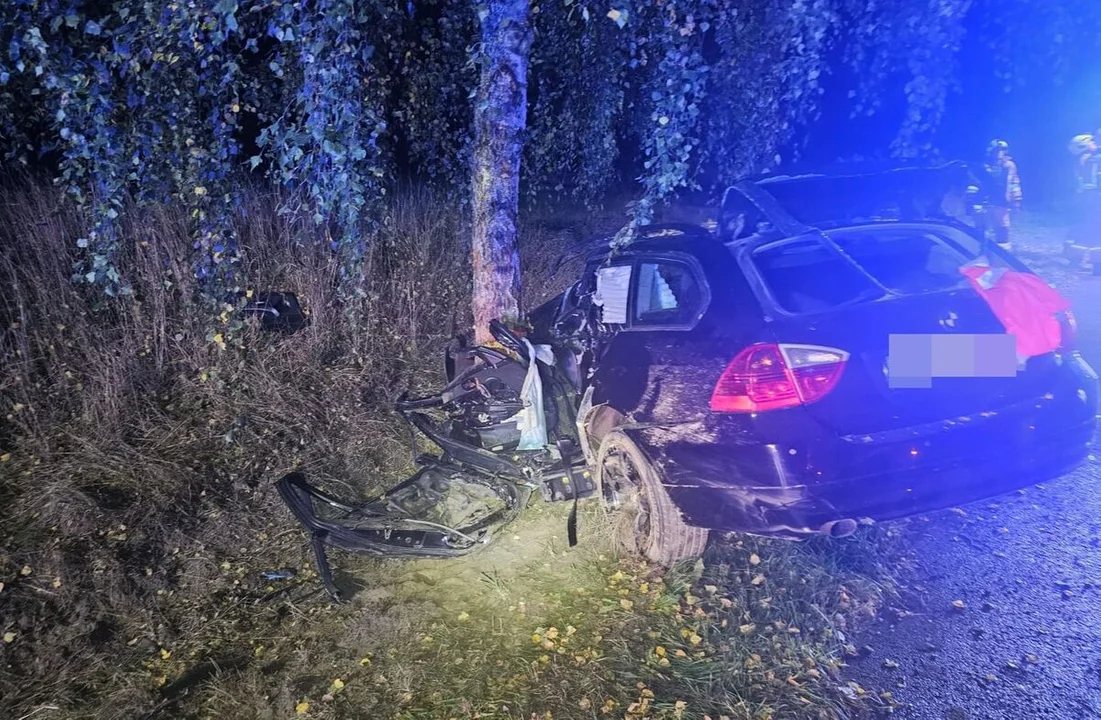 Pow. lubartowski: BMW wpadło w poślizg i uderzyło w drzewo. Nie żyje 18-latek. Policja podała szczegóły
