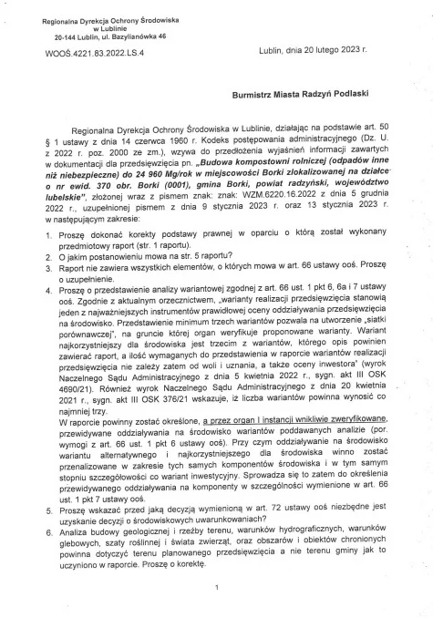 Miażdżąca opinia Regionalnej Dyrekcji Ochrony Środowiska w Lublinie o raporcie oddziaływania na środowisko planowanej kompostowni w Borkach. RDOŚ wniosła ponad 50 uwag - Zdjęcie główne