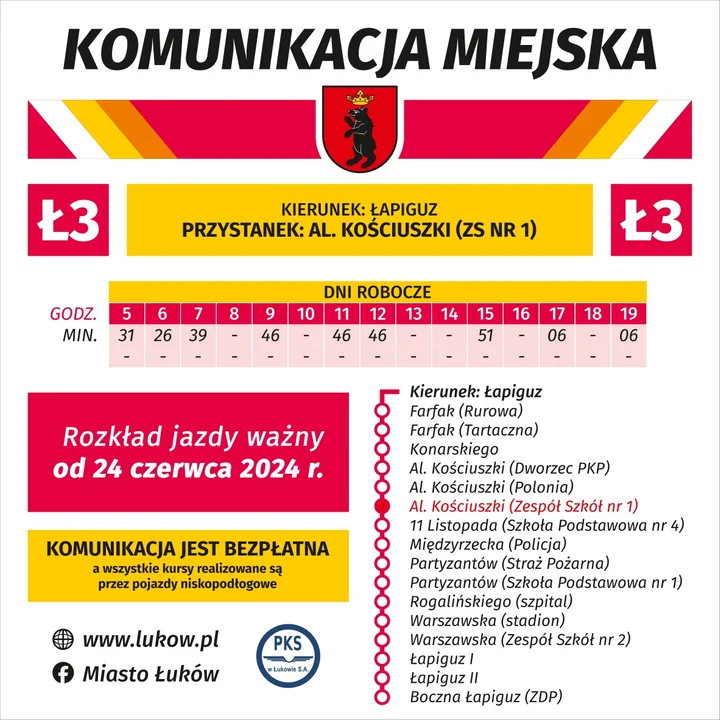 Ł3: rozkład jazdy od 24 czerwca 2024 r.