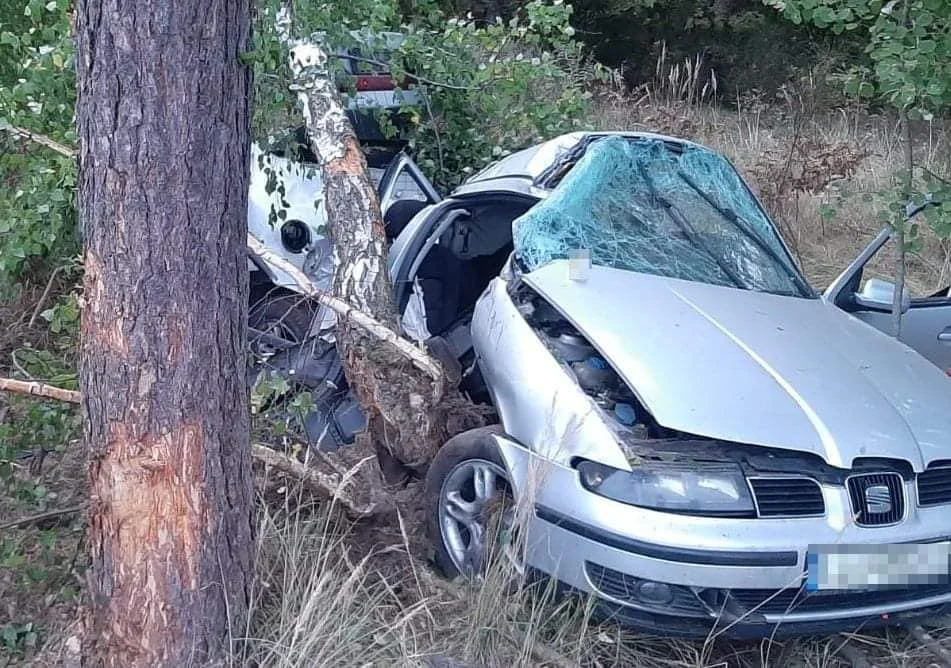 W gminie Krzywda 48-latek zginął po uderzeniu autem w drzewo. (zdjęcia wypadku z policji i straży pożarnej)