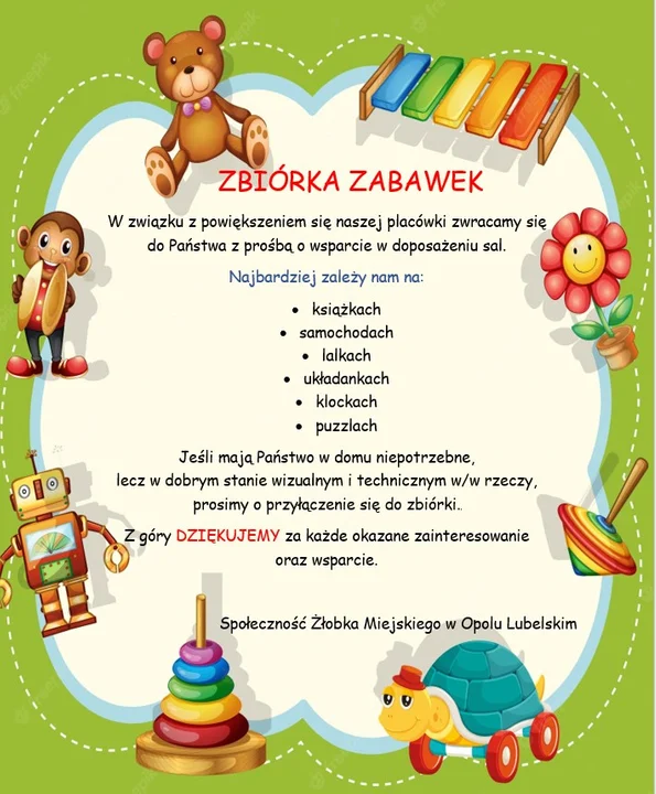 Zbiórka zabawek dla Żłobka Miejskiego