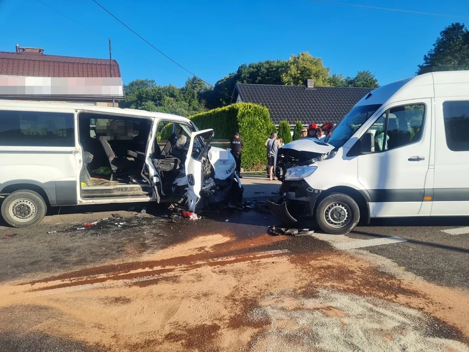 Lubelskie: "Czołówka" dwóch busów. 7 osób trafiło do szpitali