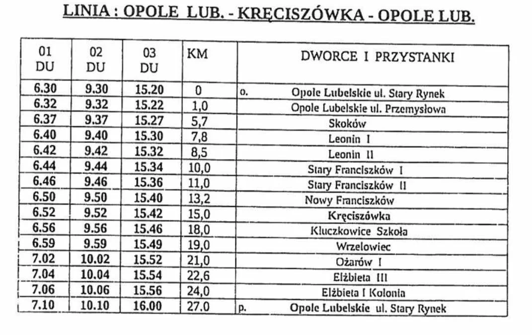 Opole Lubelskie: Rozkład jazdy gminnych busów