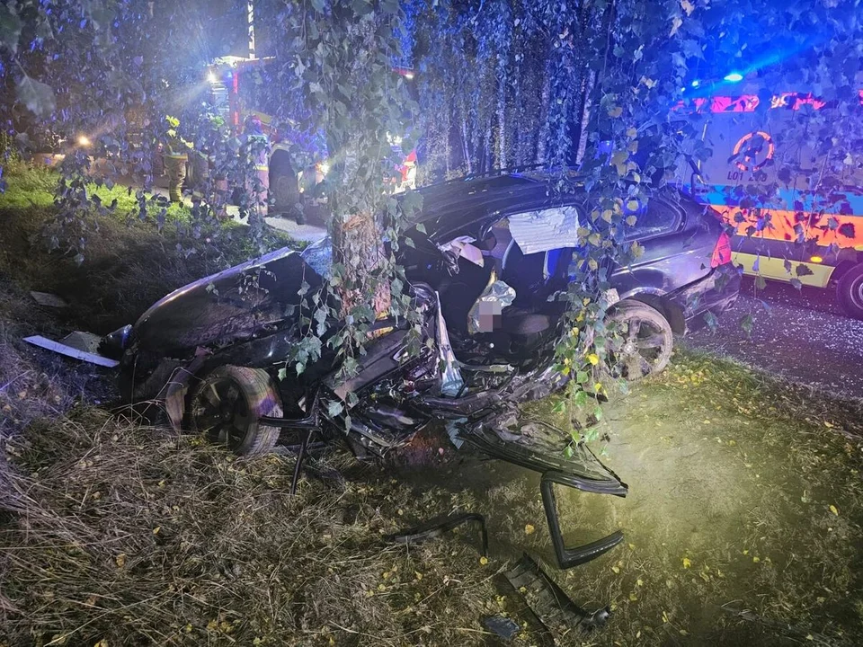 Pow. lubartowski: BMW wpadło w poślizg i uderzyło w drzewo. Nie żyje 18-latek. Policja podała szczegóły