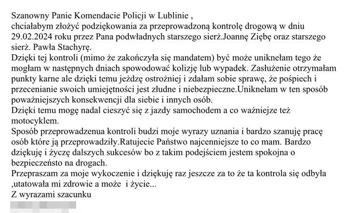 Lublin: Policja zatrzymała kierującą za prędkość. Podziękowała im za profesjonalną kontrolę