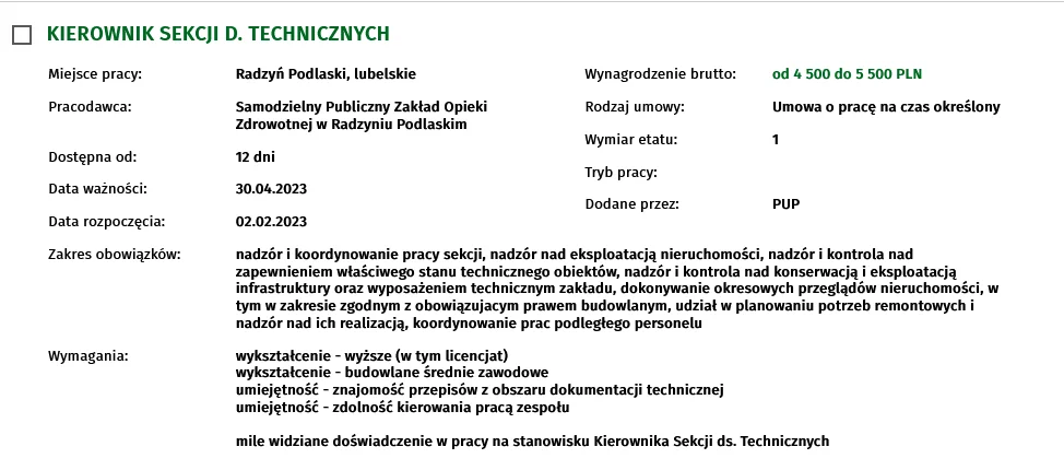 Oferty pracy z powiatu radzyńskiego