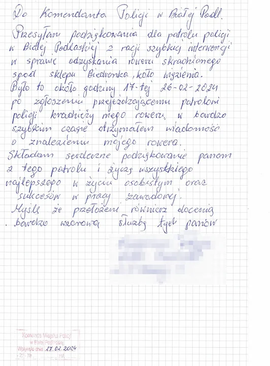 Biała Podlaska: Policja dostała podziękowanie za odnalezienie roweru. Zabrała go nietrzeźwa 40-latka