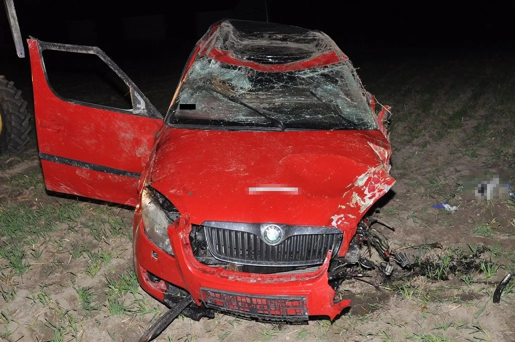 Powiat bialski: Skoda uderzyła w drzewo i dachowała. Wcześniej zderzyła się jeszcze z Audi