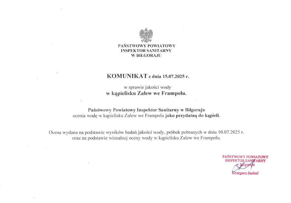kąpieliska powiat biłgorajski: badania wody