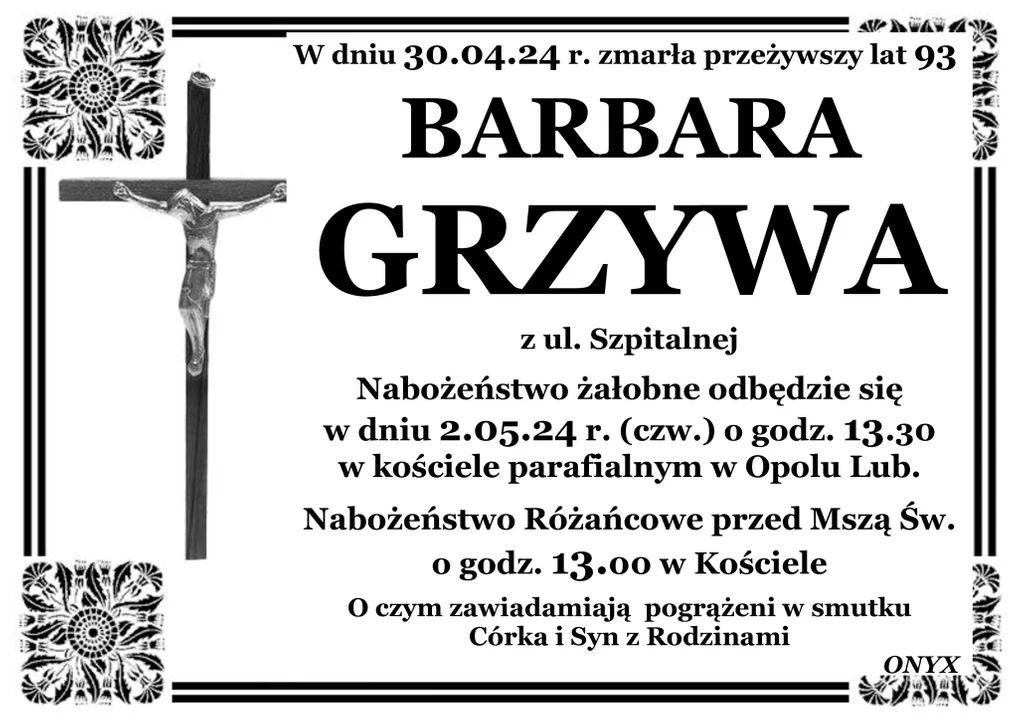 Nekrologi Opole Lubelskie 15 - 30 kwietnia