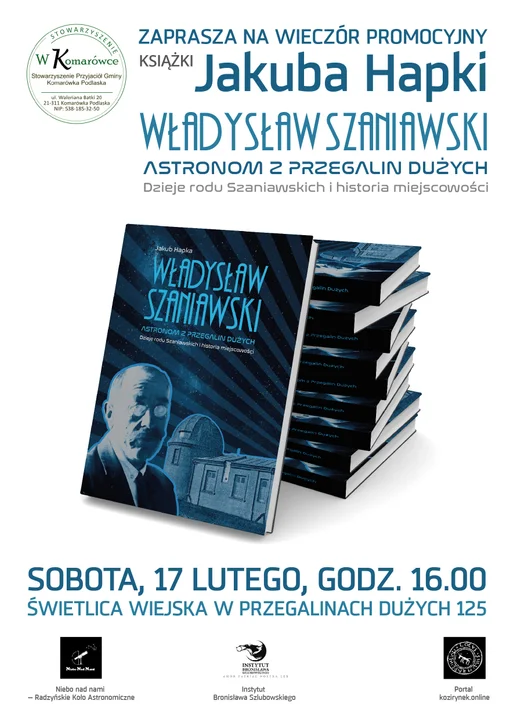 Zapowiadamy promocję  książki autorstwa Jakuba Hapki, pt. "Władysław Szaniawski. Astronom z Przegalin Dużych. Dzieje rodu Szaniawskich i historia miejscowości" - Zdjęcie główne