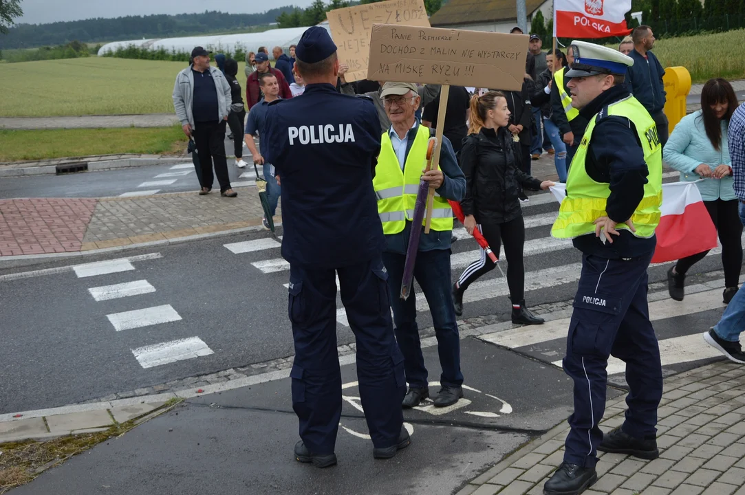 Opole Lubelskie: Drugi dzień protestu producentów malin. „Panie premierze! Dochód z malin nie wystarczy na miskę ryżu”  (ZDJĘCIA) - Zdjęcie główne