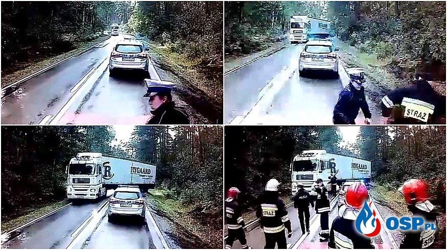 Rozpędzony tir omal nie stratował policjantów (Film) - Zdjęcie główne