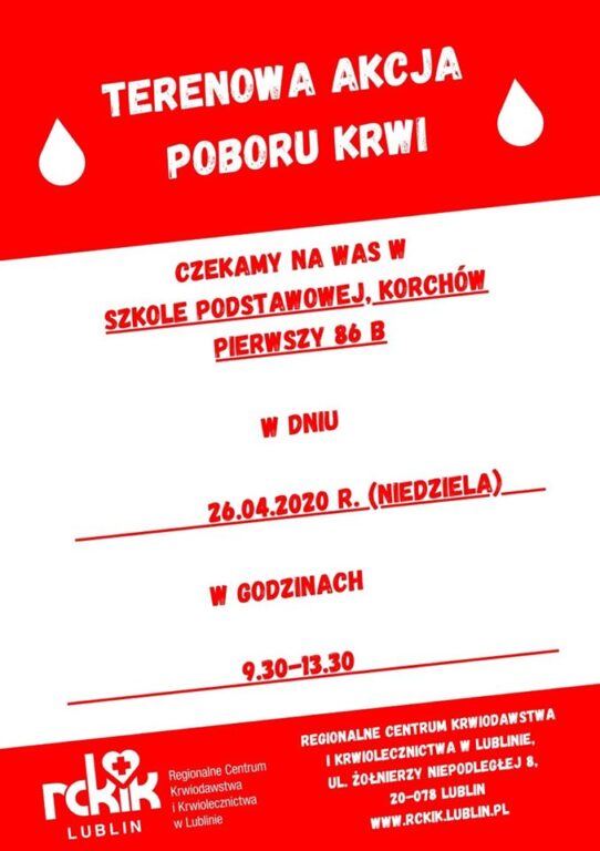 Oddaj krew w Korchowie Pierwszym - Zdjęcie główne