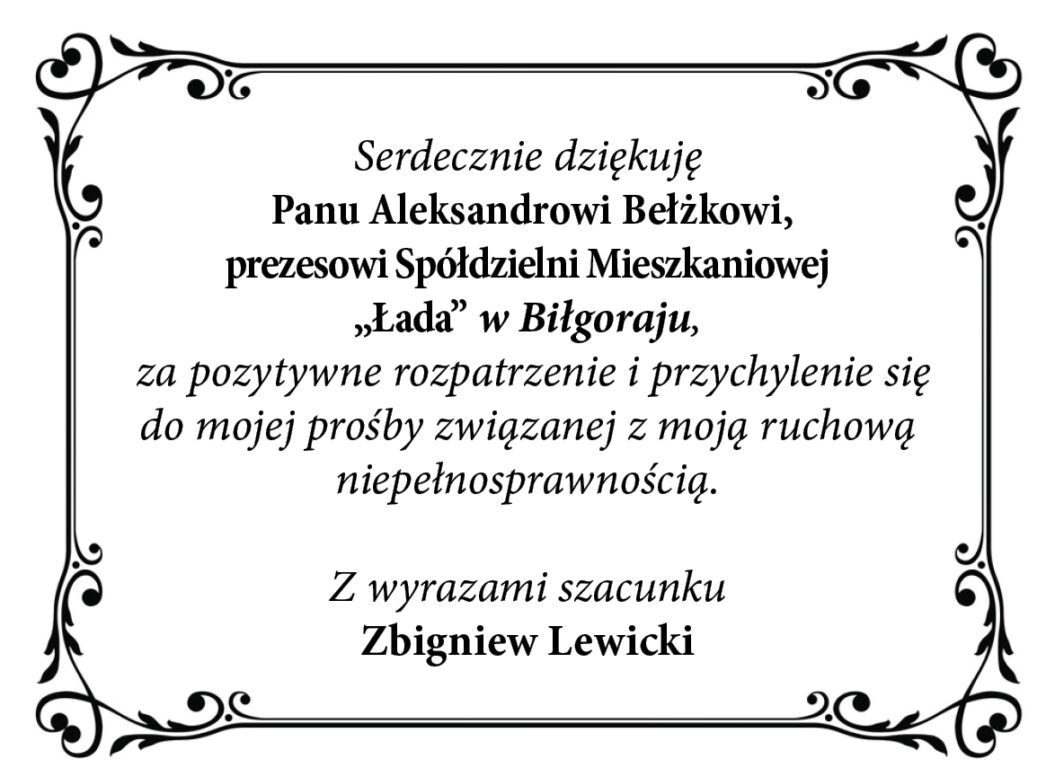 Podziękowanie dla prezesa Spółdzielni Mieszkaniowej "Łada" w Biłgoraju - Zdjęcie główne