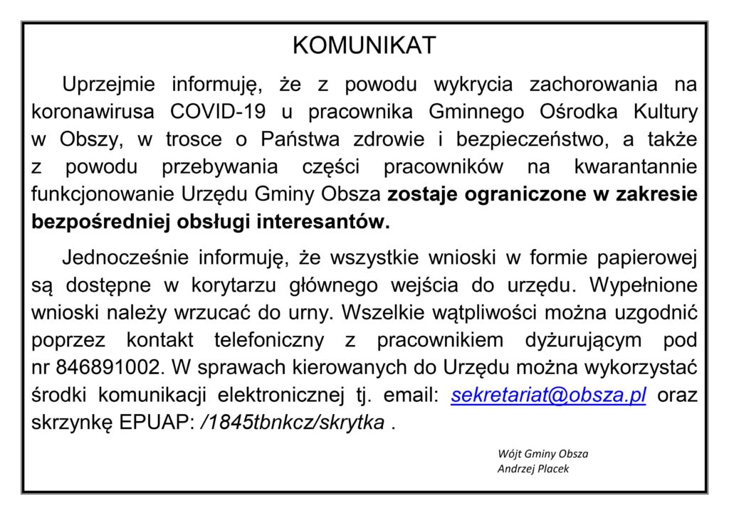 Pracownik GOK w Obszy ma koronawirusa. Aktualna statystyka zakażeń - Zdjęcie główne