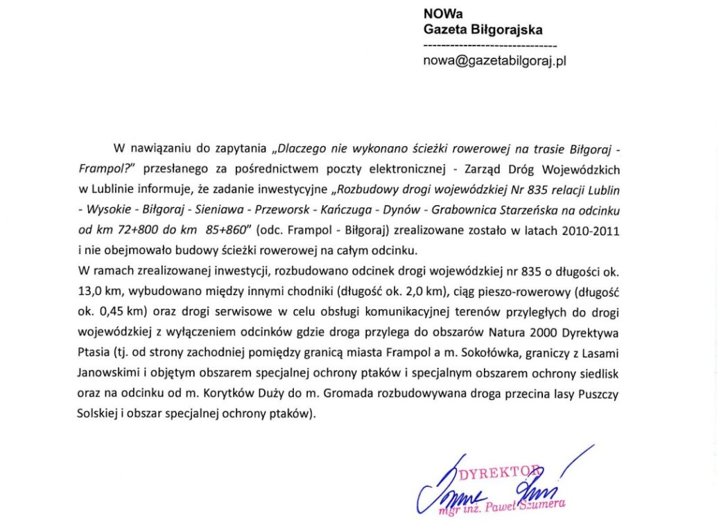 Dlaczego nie ma ścieżki rowerowej Biłgoraj-Frampol? - Zdjęcie główne