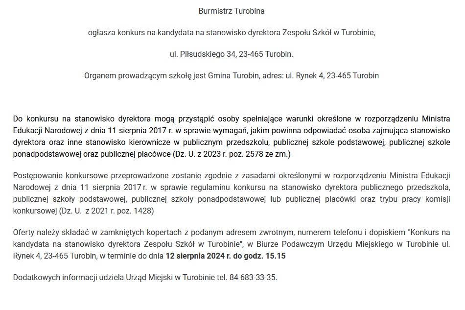 Zmiany w Turobinie? Szukają nowego dyrektora - Zdjęcie główne