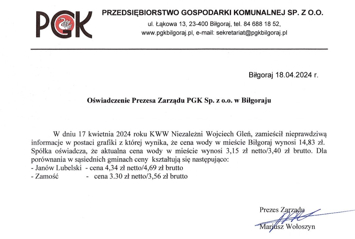 Radny zapytał o droższą wodę w Biłgoraju? Dostał ... publiczne upomnienie - Zdjęcie główne