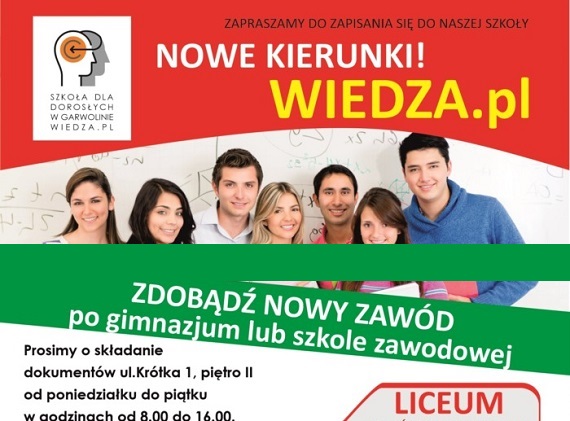 Szkoła dla dorosłych Wiedza.pl w Garwolinie zaprasza do nauki w Szkole Policealnej oraz Liceum Ogólnokształcącym dla Dorosłych - Zdjęcie główne