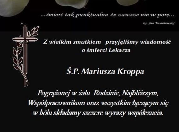 Zmarł lekarz Mariusz Kropp. Pogrzeb 19 listopada - Zdjęcie główne