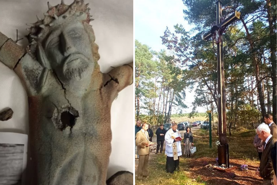 Pasyjka ze śladami po kuli z pistoletu. Krzyż odrestaurowany (foto) - Zdjęcie główne
