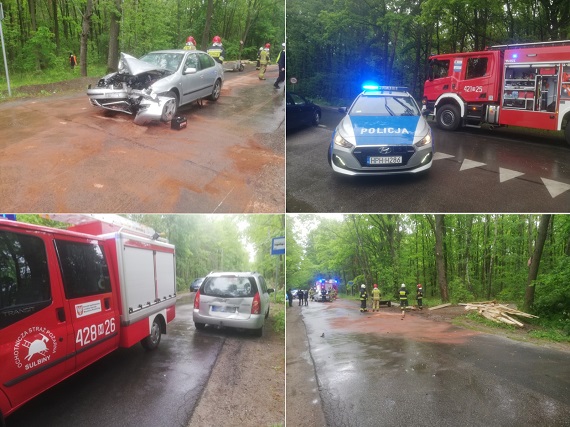 Wypadek w lesie w Sławinach. Droga zablokowana - Zdjęcie główne