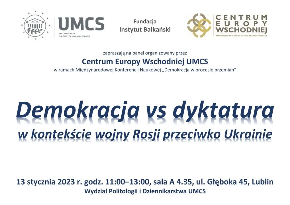 Lublin: Na UMCS porozmawiają o demokracji i dyktaturze. W związku z wojną w Ukrainie - Zdjęcie główne