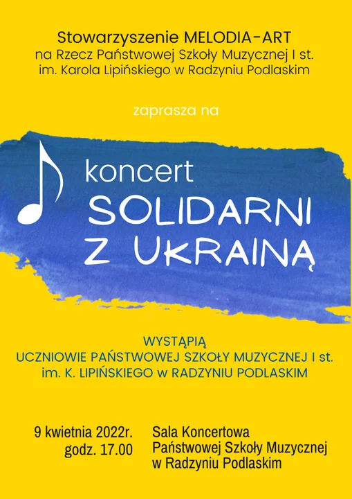 Szkoła muzyczna zaprasza na koncert ,, Solidarni z Ukrainą” - Zdjęcie główne