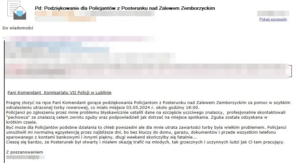 Lublin: Policjanci znaleźli zgubę wypoczywającego nad Zalewem. Dostali podziękowania - Zdjęcie główne