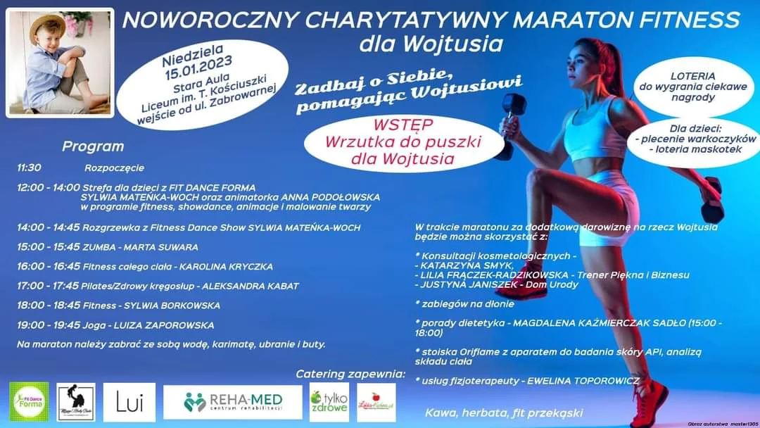 Charytatywny Maraton Fitness na leczenie Wojtusia Jonczyka. W niedzielę 15 stycznia - stara aula „Kościuszki” - Zdjęcie główne