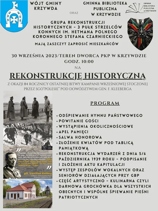 Rekonstrukcja historyczna w Krzywdzie z okazji 84. rocznicy ostatniej bitwy Kampanii Wrześniowej stoczonej przez SGO POLESIE. Już 30 września - Zdjęcie główne