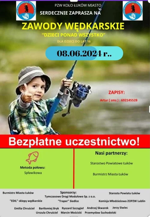 PZW Łuków Miasto zaprasza na zawody wędkarskie dla dzieci "Dzieci ponad wszystko". Zapisy do jutra 5 czerwca - Zdjęcie główne