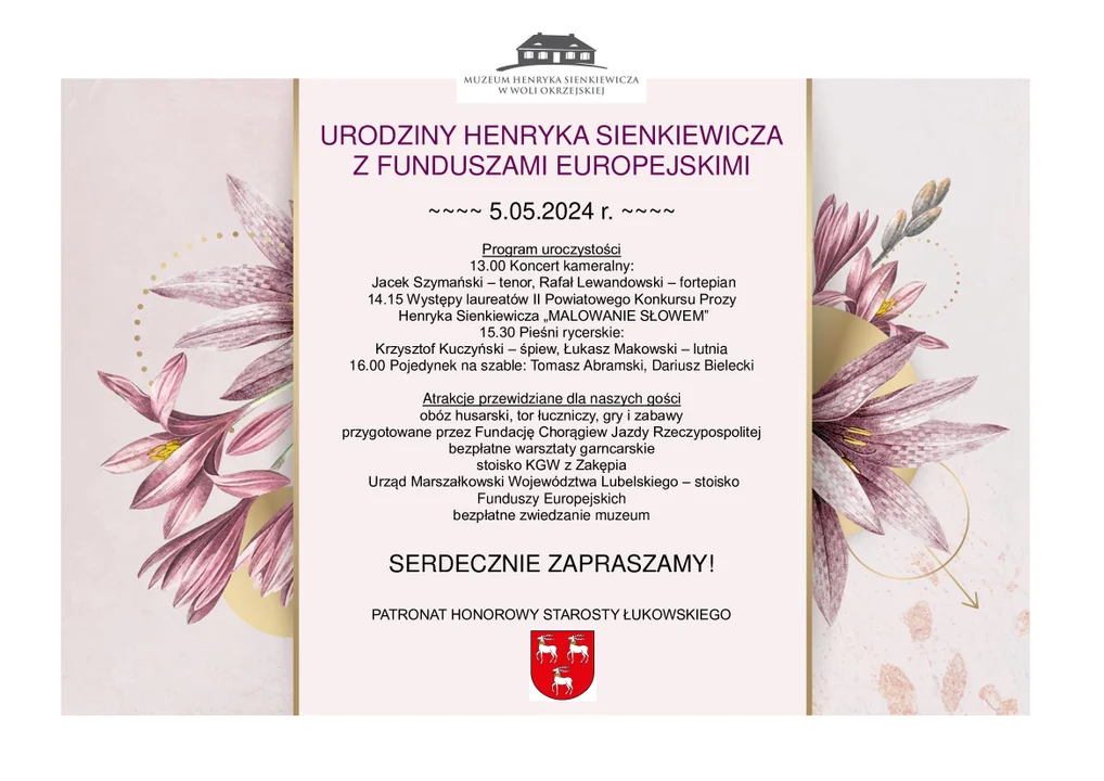 Muzeum Henryka Sienkiewicza w Woli Okrzejskiej zaprasza na imprezę „Urodziny Henryka Sienkiewicza z Funduszami Europejskimi” - Zdjęcie główne